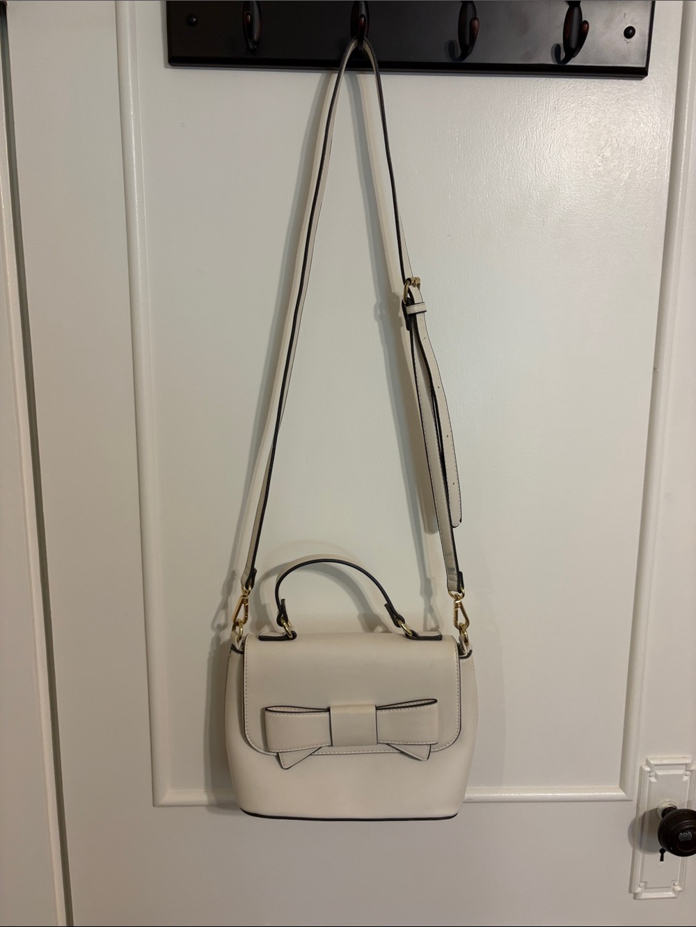 Cream Bow Accent Crossbody Bag with Top Handle